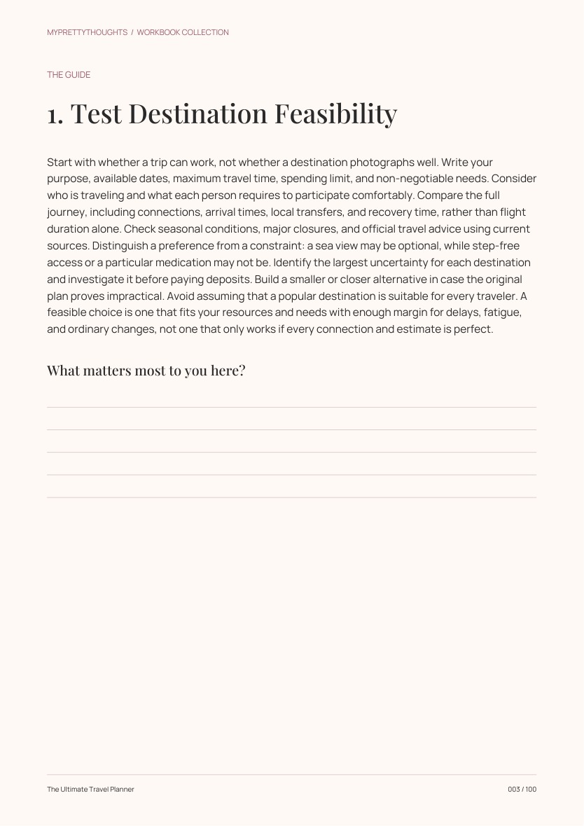 Sample guidance page from The Ultimate Travel Planner