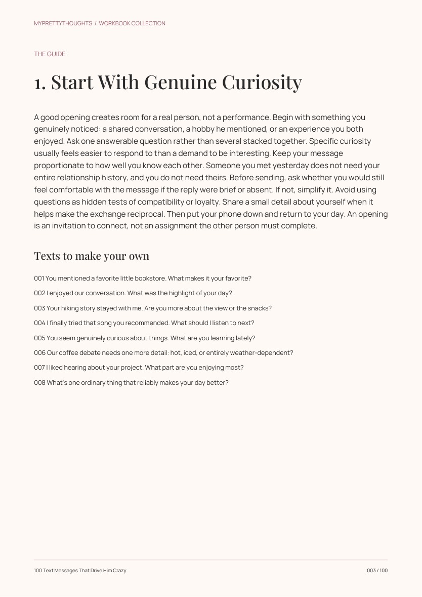 Sample guidance page from 100 Text Messages That Drive Him Crazy