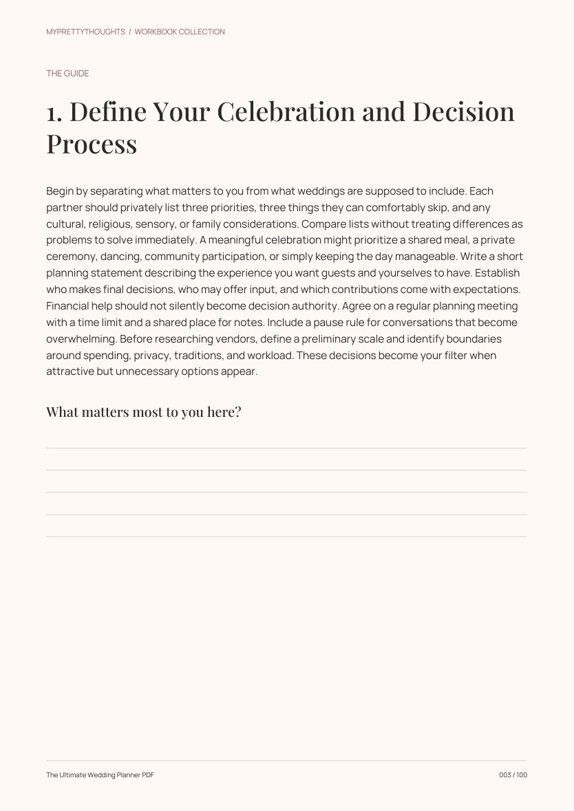 Sample guidance page from The Ultimate Wedding Planner PDF