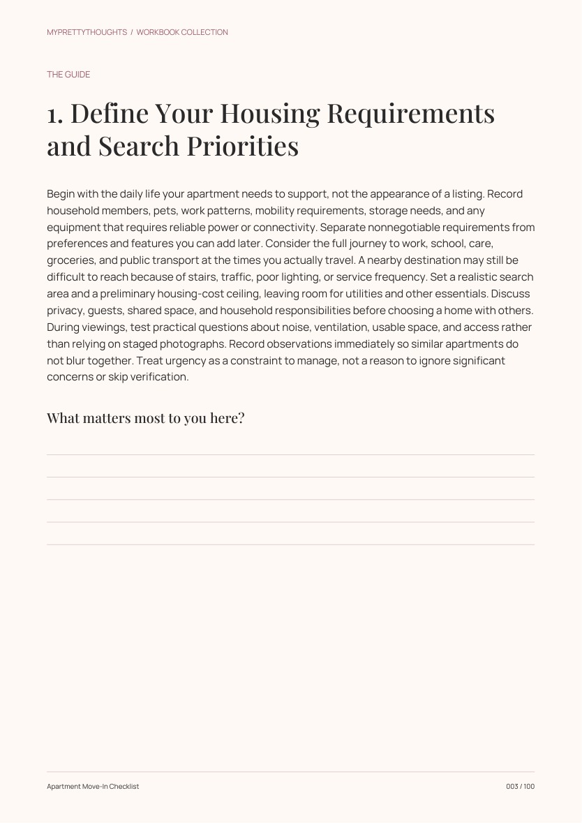 Sample guidance page from Apartment Move-In Checklist