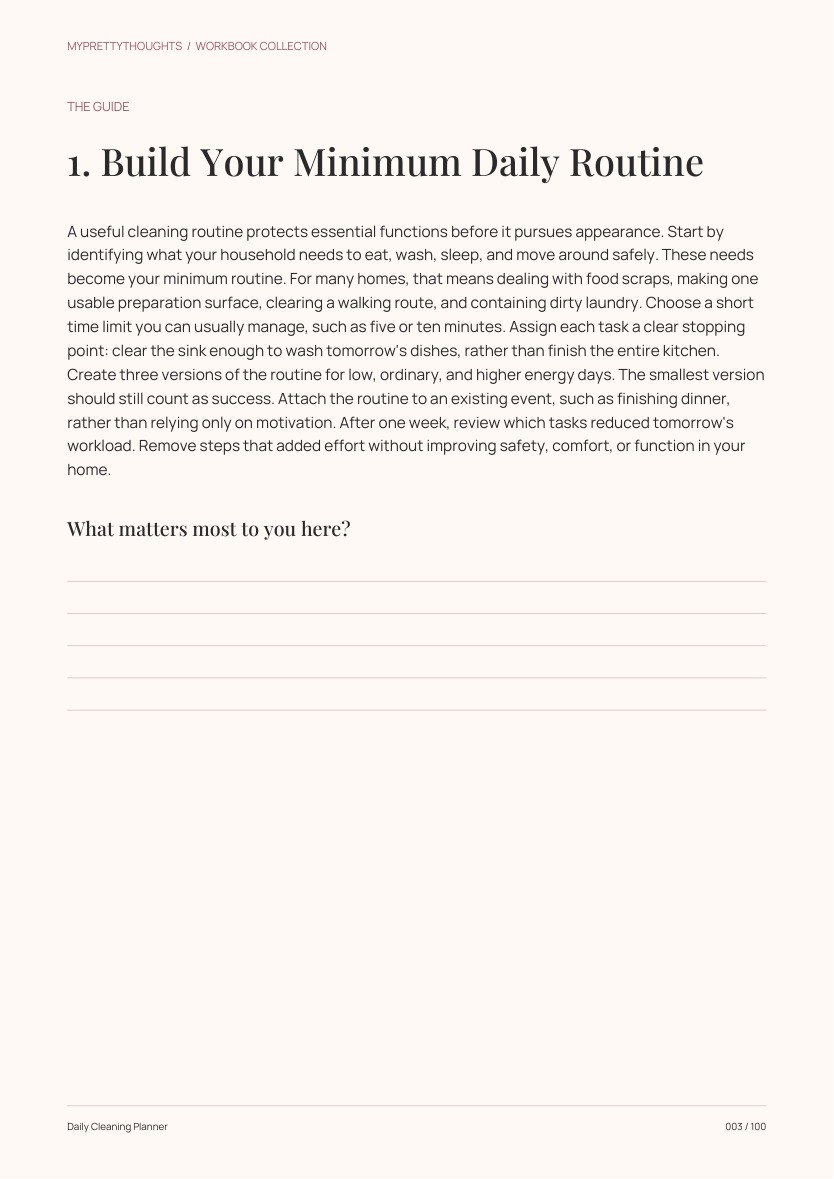 Sample guidance page from Daily Cleaning Planner