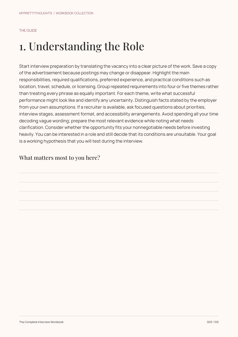 Sample guidance page from The Complete Interview Workbook
