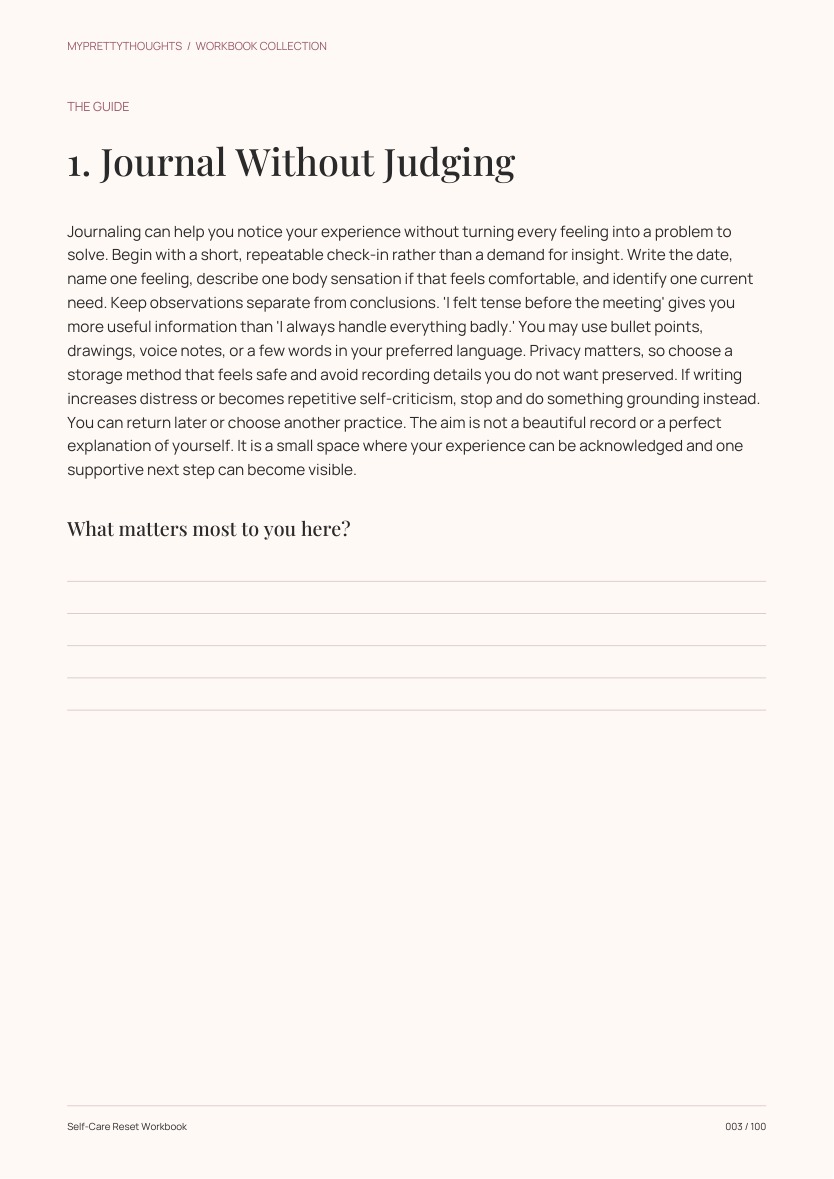Sample guidance page from Self-Care Reset Workbook